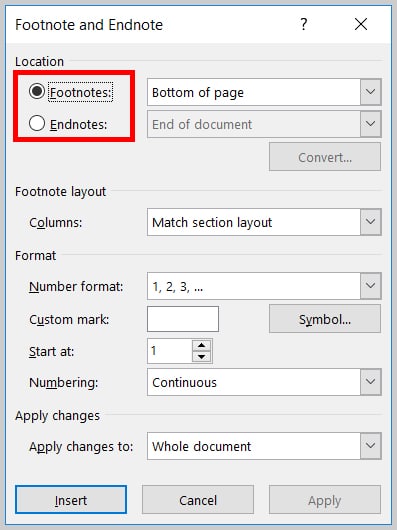 how to type footnote numbers in word